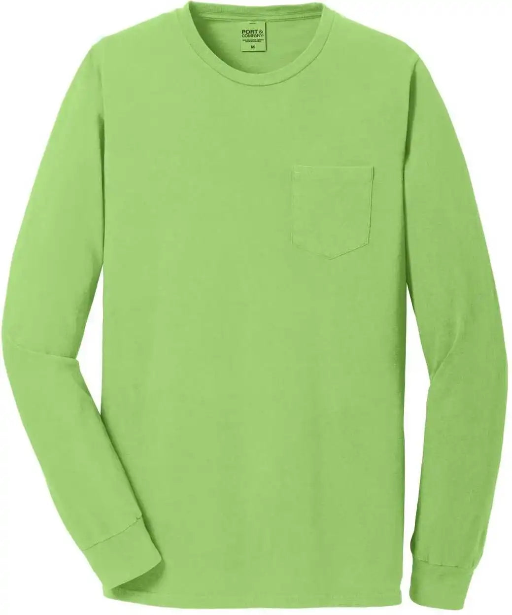 Port &amp; Company Pc099lsp Beach Wash Garment-dyed Long Sleeve Pocket Tee - Limeade