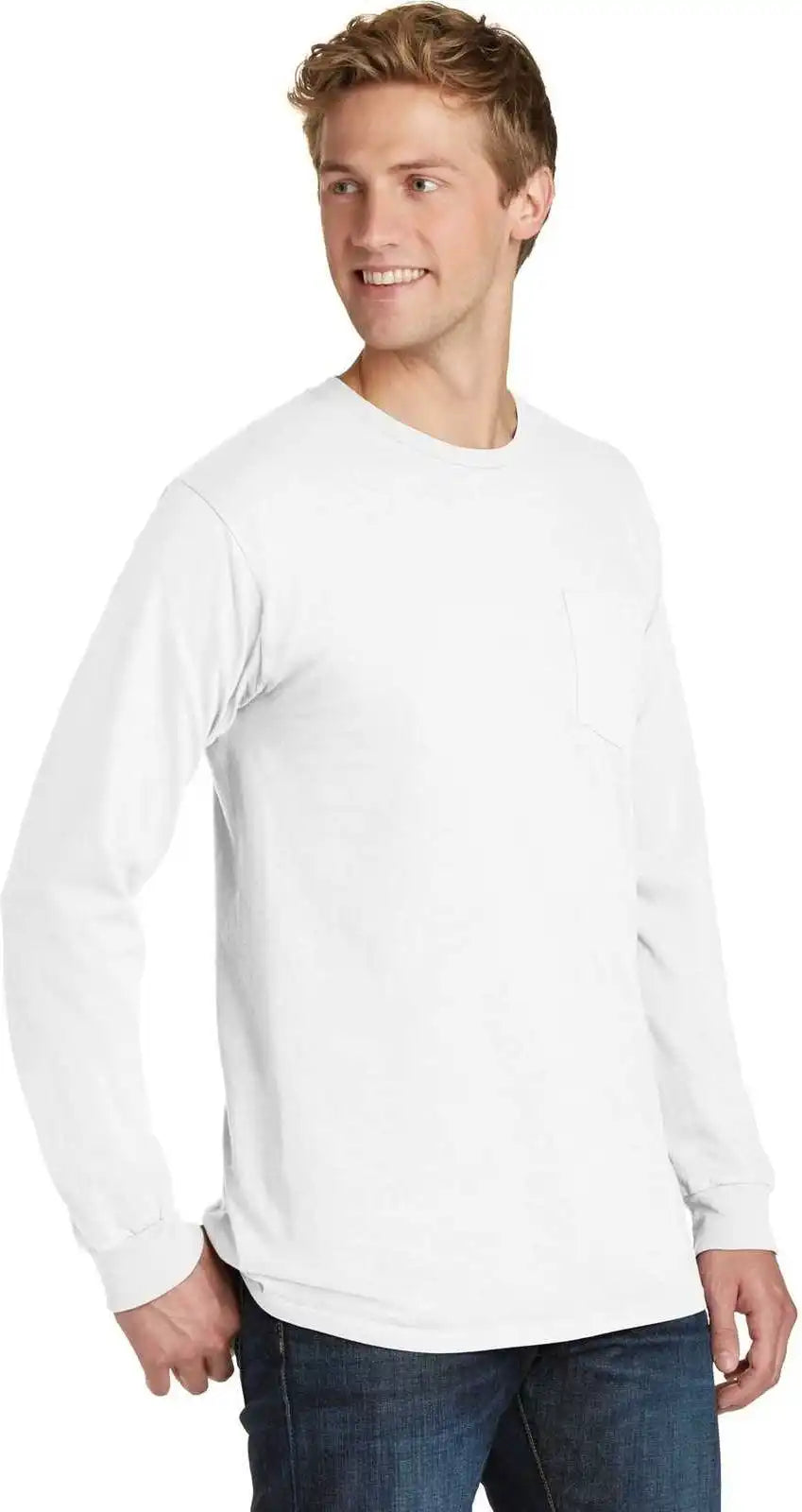 Port & Company Pc099lsp Beach Wash Garment-dyed Long Sleeve Pocket Tee - White