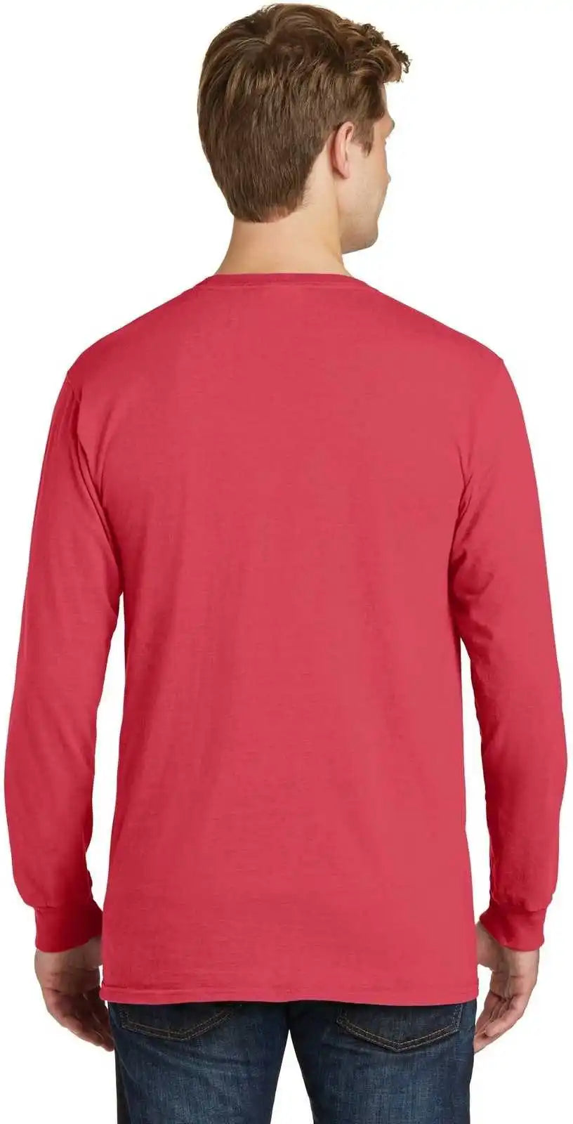 Port & Company Pc099lsp Beach Wash Garment-dyed Long Sleeve Pocket Tee - Poppy
