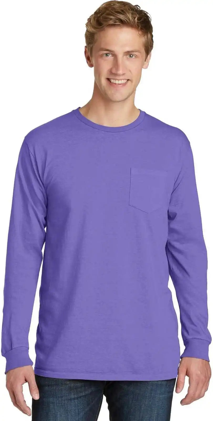 Port &amp; Company Pc099lsp Beach Wash Garment-dyed Long Sleeve Pocket Tee - Amethyst