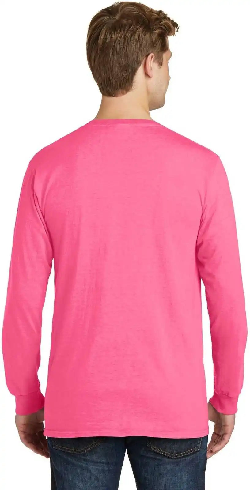 Port & Company Pc099lsp Beach Wash Garment-dyed Long Sleeve Pocket Tee - Neon Pink