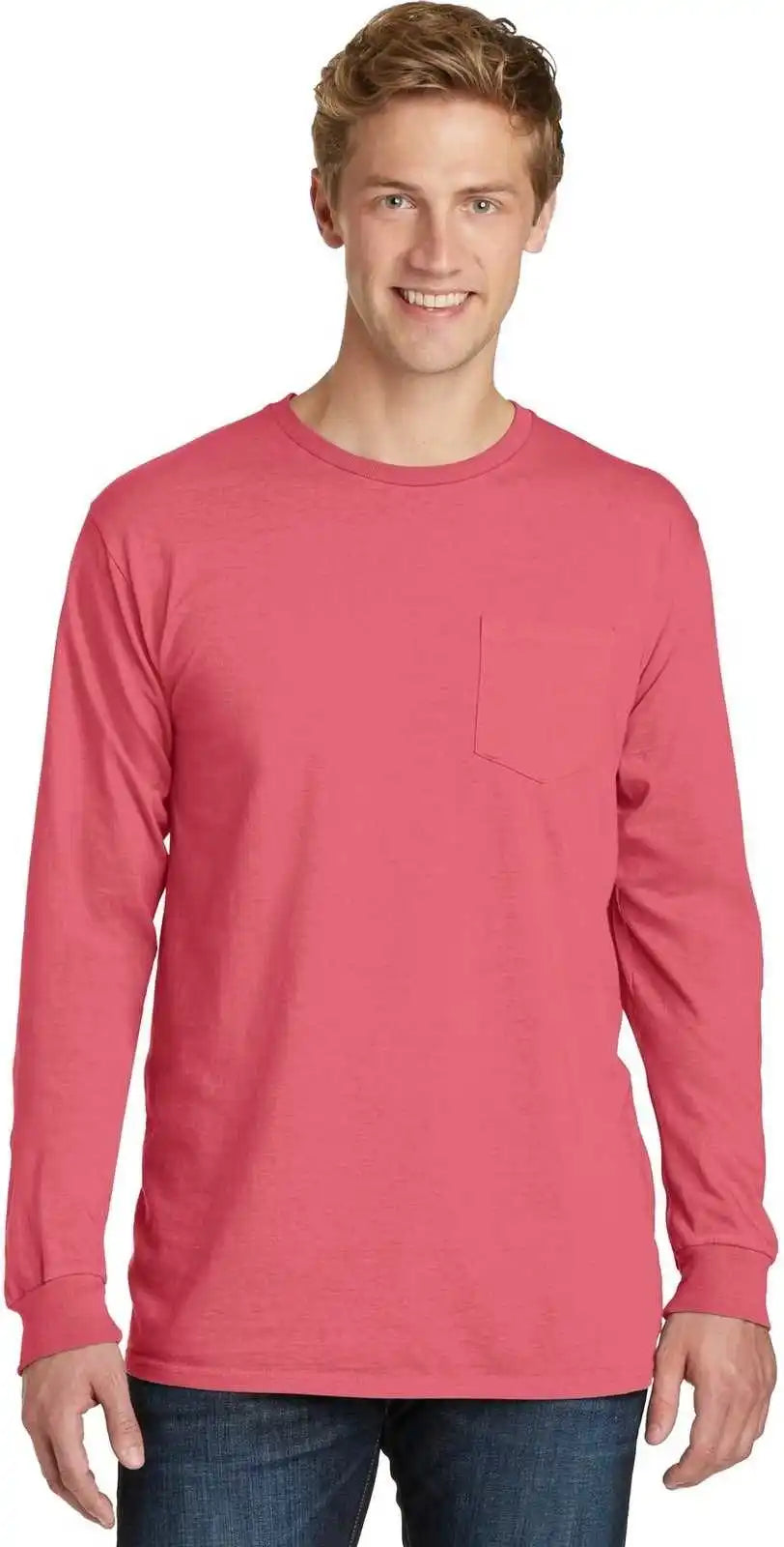 Port & Company Pc099lsp Beach Wash Garment-dyed Long Sleeve Pocket Tee - Fruit Punch