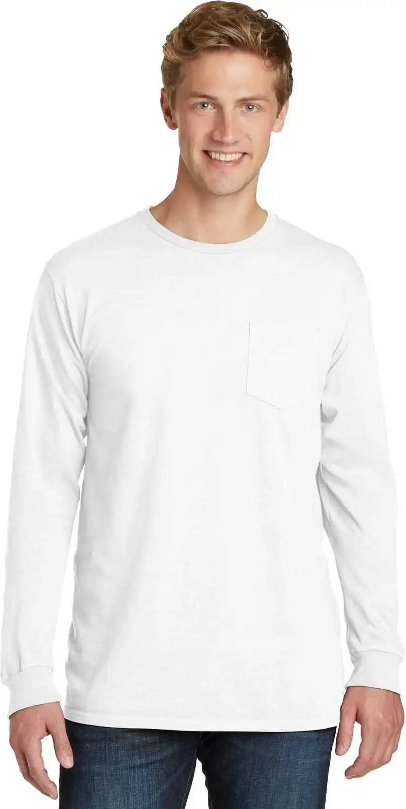 Port & Company Pc099lsp Beach Wash Garment-dyed Long Sleeve Pocket Tee - White