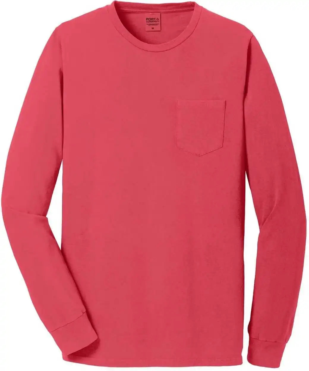 Port & Company Pc099lsp Beach Wash Garment-dyed Long Sleeve Pocket Tee - Poppy