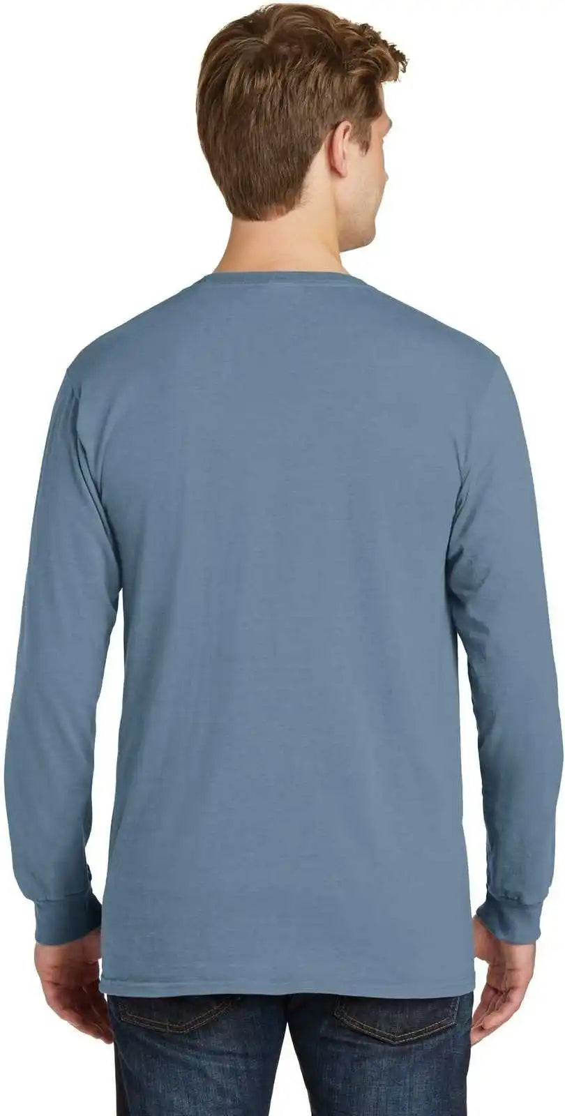 Port & Company Pc099lsp Beach Wash Garment-dyed Long Sleeve Pocket Tee - Denim Blue