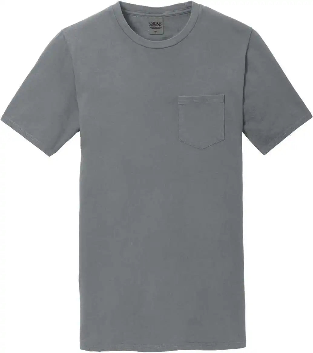 Port &amp; Company Pc099p Beach Wash Garment Dyed Pocket Tee Coal