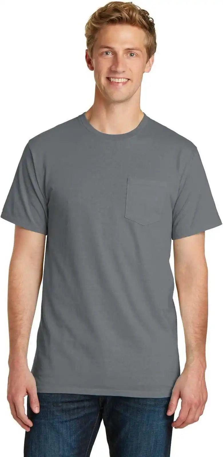 Port &amp; Company Pc099p Beach Wash Garment Dyed Pocket Tee Coal