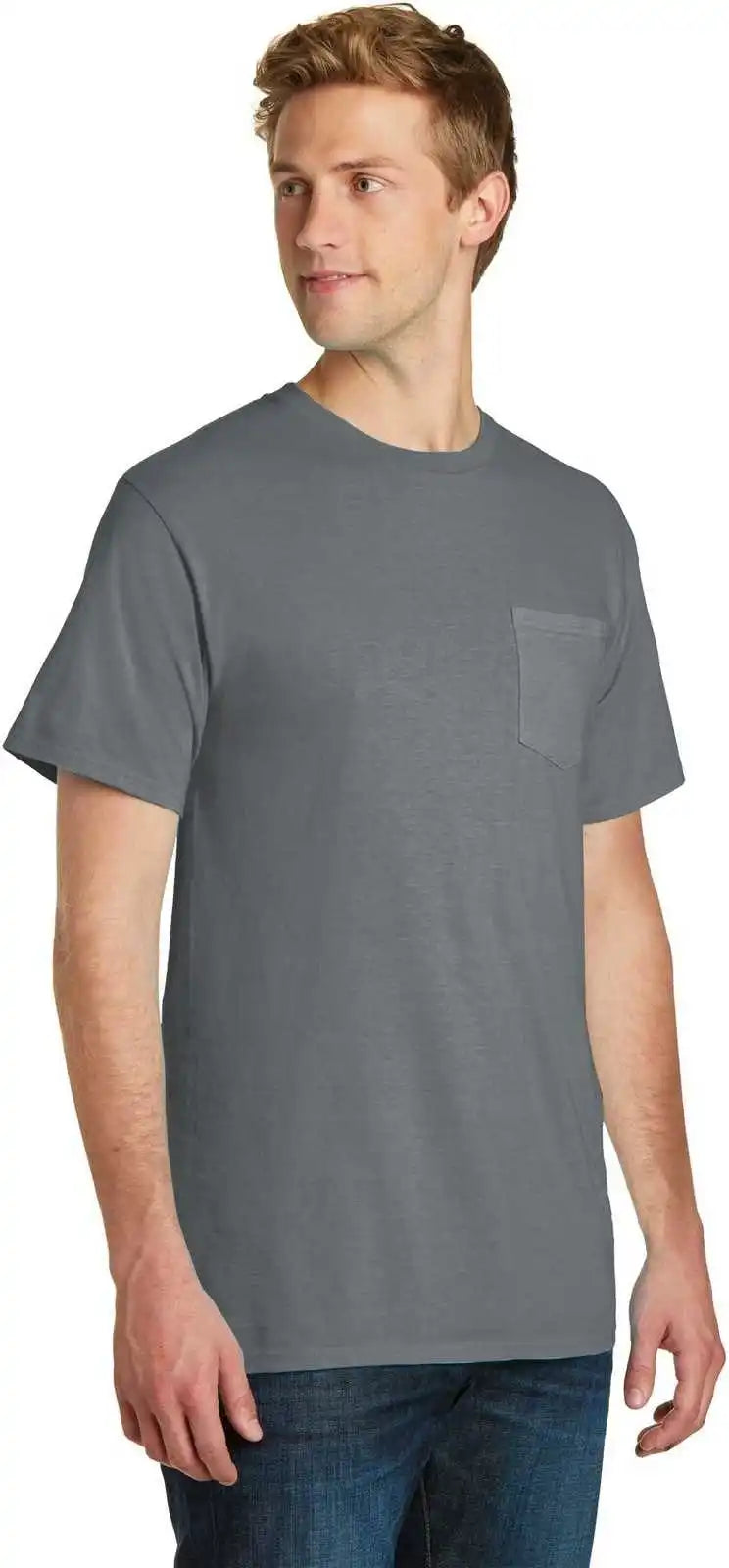 Port &amp; Company Pc099p Beach Wash Garment Dyed Pocket Tee Coal