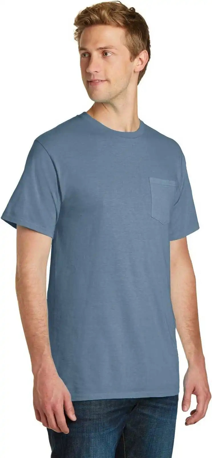 Port &amp; Company Pc099p Beach Wash Garment Dyed Pocket Tee Denim Blue