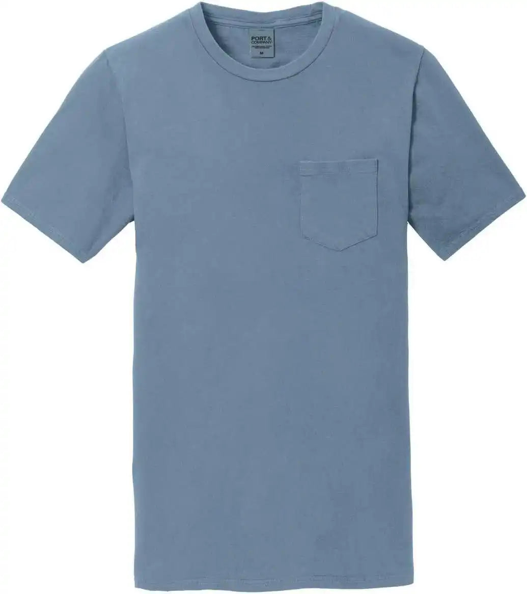 Port &amp; Company Pc099p Beach Wash Garment Dyed Pocket Tee Denim Blue