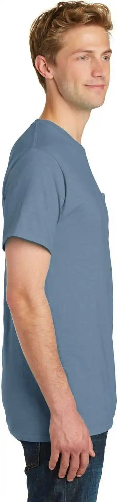 Port &amp; Company Pc099p Beach Wash Garment Dyed Pocket Tee Denim Blue