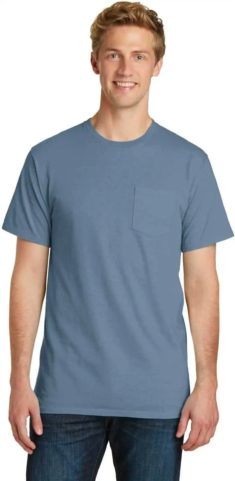 Port & Company Pc099p Beach Wash Garment-dyed Pocket Tee - Denim Blue