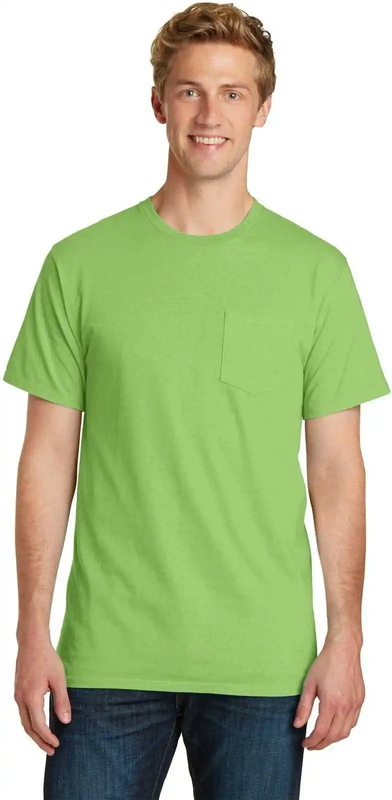 Port &amp; Company Pc099p Beach Wash Garment-dyed Pocket Tee - Limeade