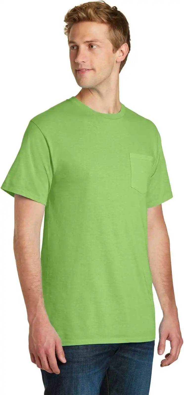 Port &amp; Company Pc099p Beach Wash Garment-dyed Pocket Tee - Limeade