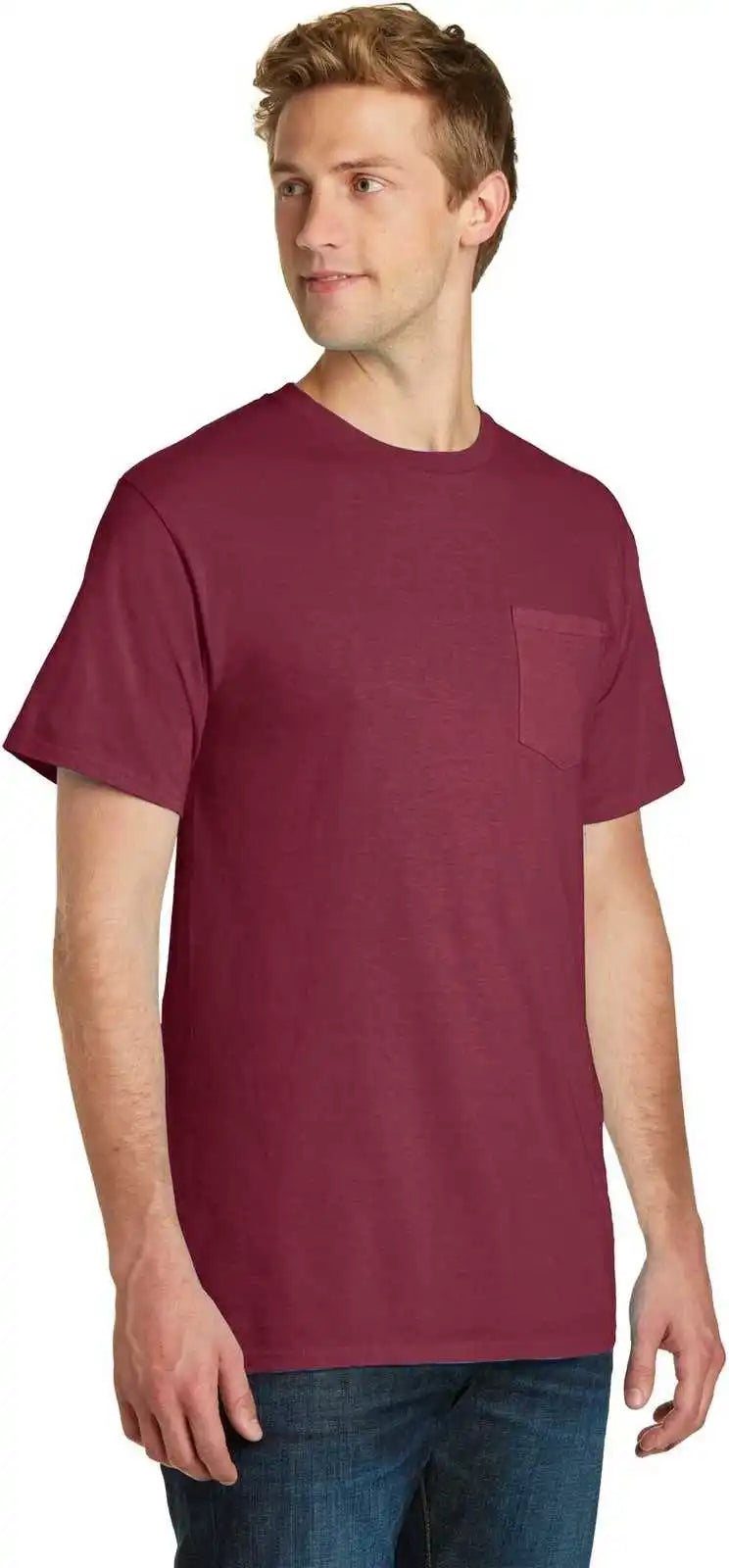 Port &amp; Company Pc099p Beach Wash Garment-dyed Pocket Tee - Merlot