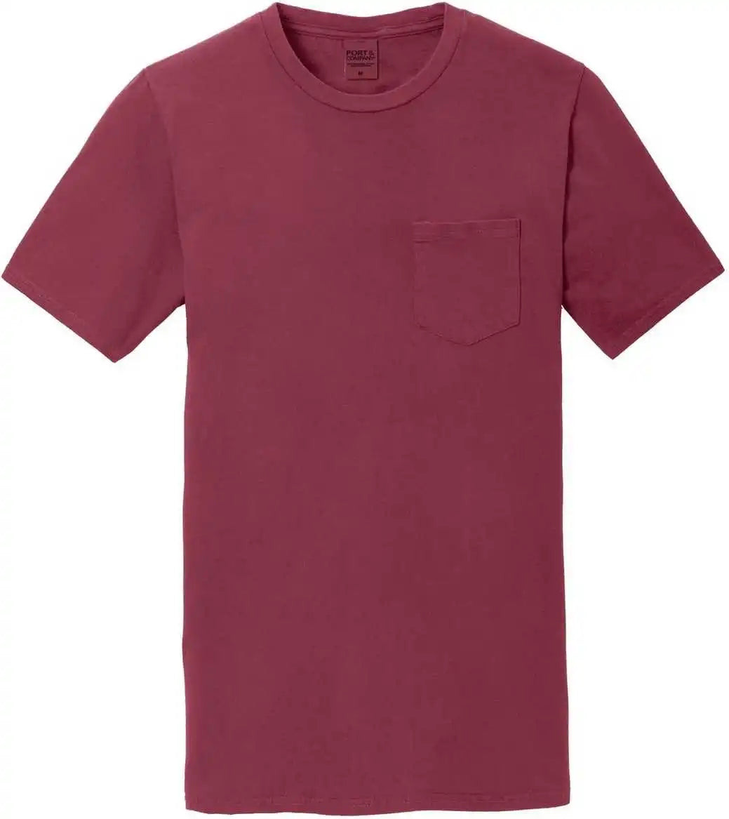Port &amp; Company Pc099p Beach Wash Garment-dyed Pocket Tee - Merlot