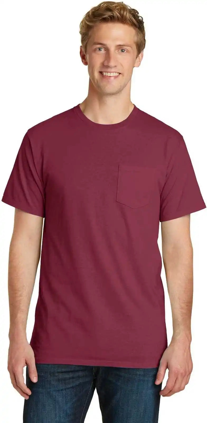 Port & Company Pc099p Beach Wash Garment-dyed Pocket Tee - Merlot