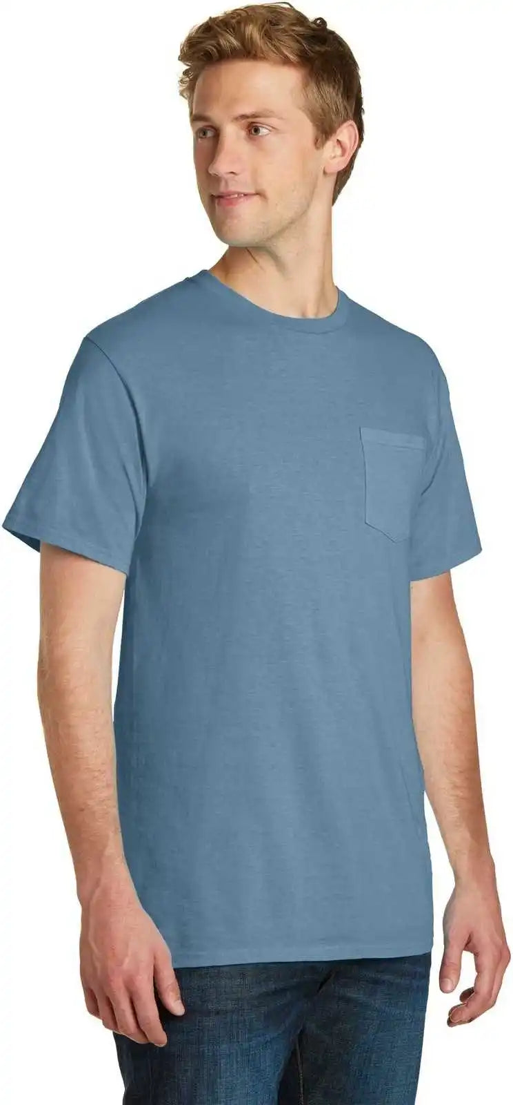 Port &amp; Company Pc099p Beach Wash Garment-dyed Pocket Tee - Mist