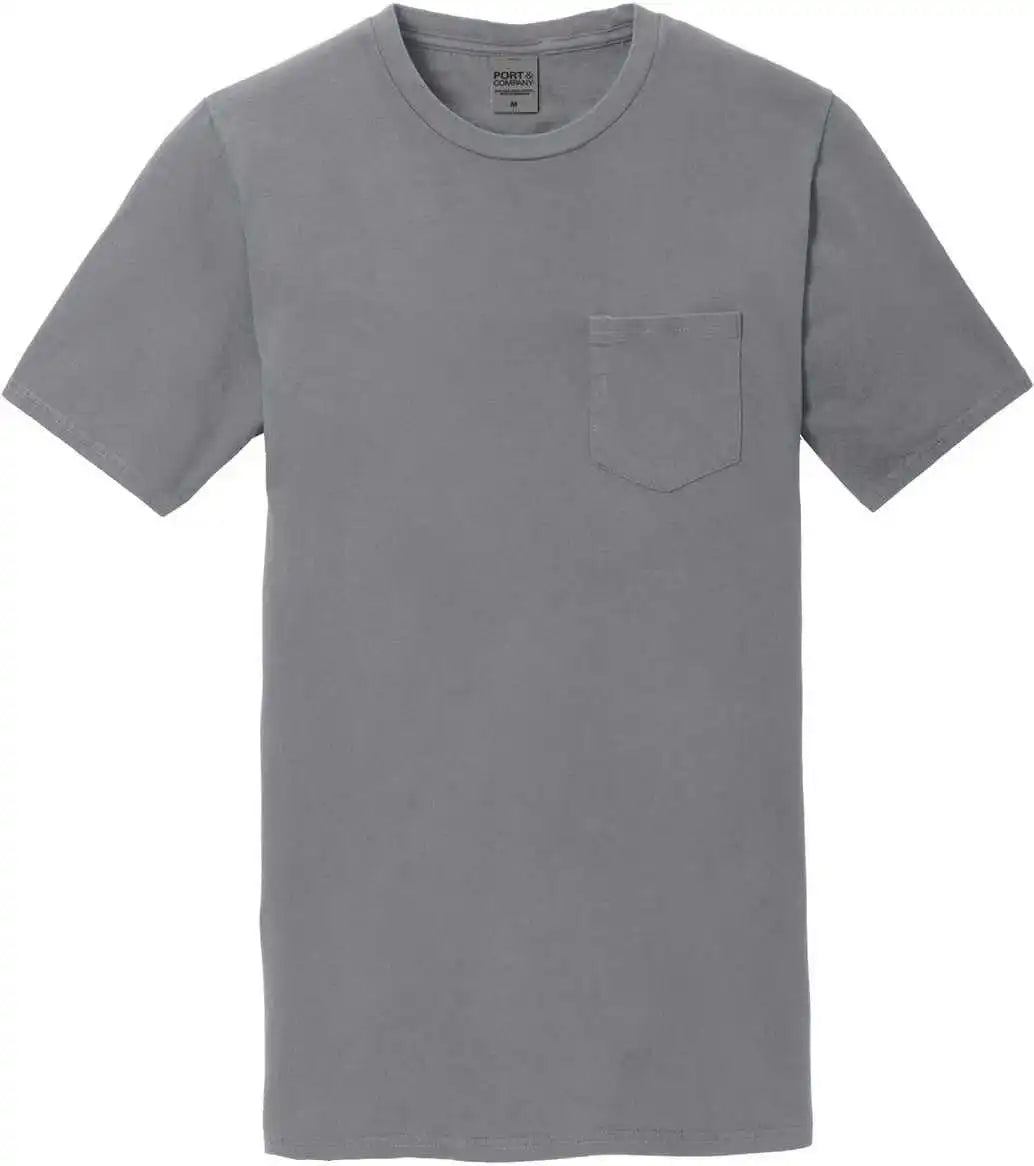 Port &amp; Company Pc099p Beach Wash Garment Dyed Pocket Tee Pewter