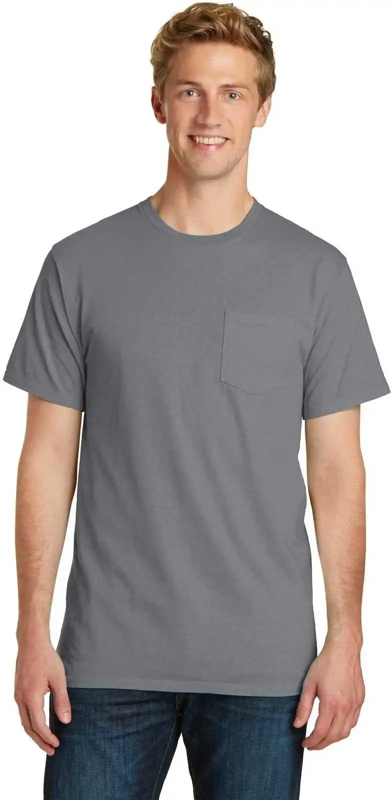 Port &amp; Company Pc099p Beach Wash Garment Dyed Pocket Tee Pewter