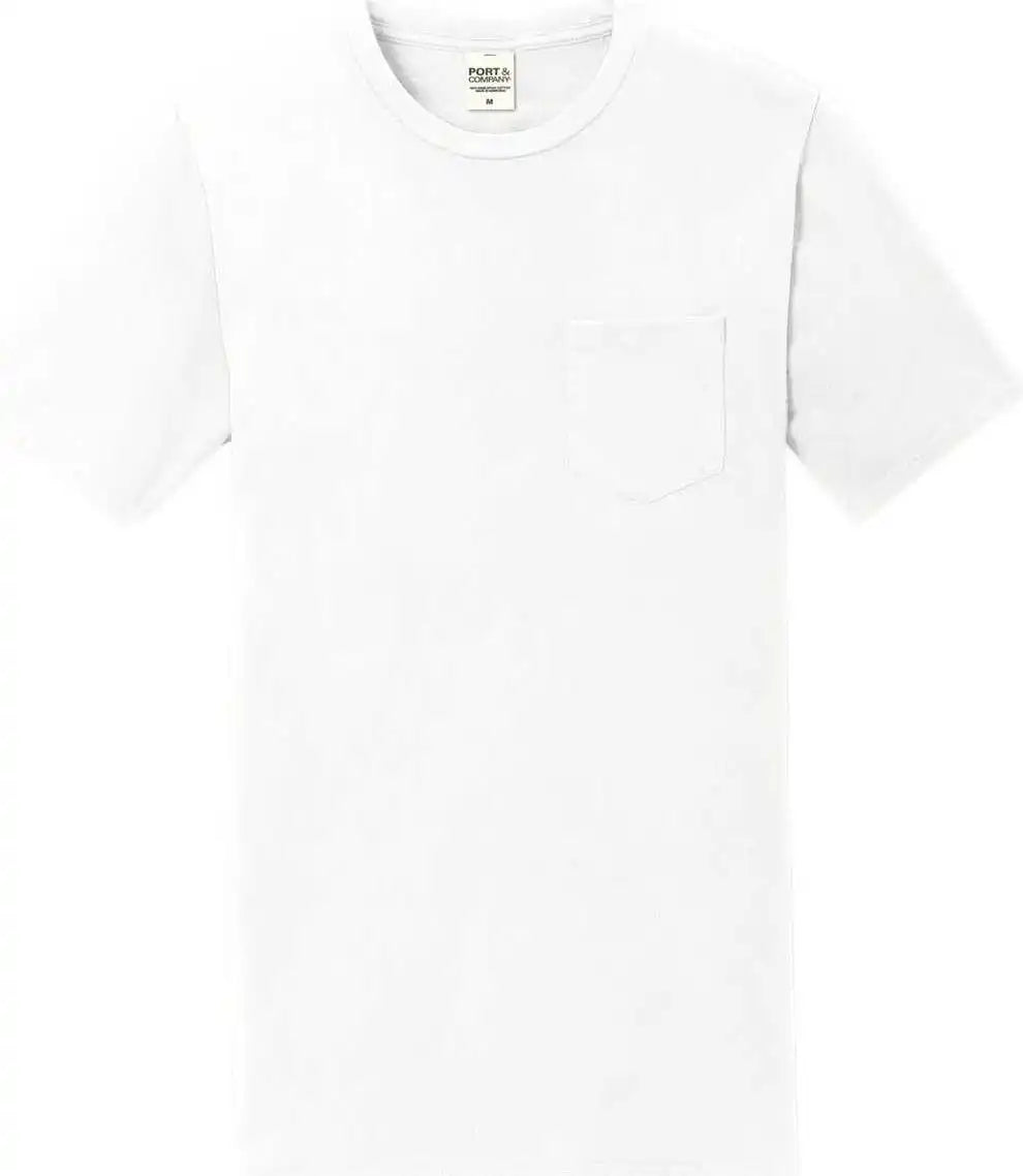 Port &amp; Company Pc099p Beach Wash Garment-dyed Pocket Tee - White