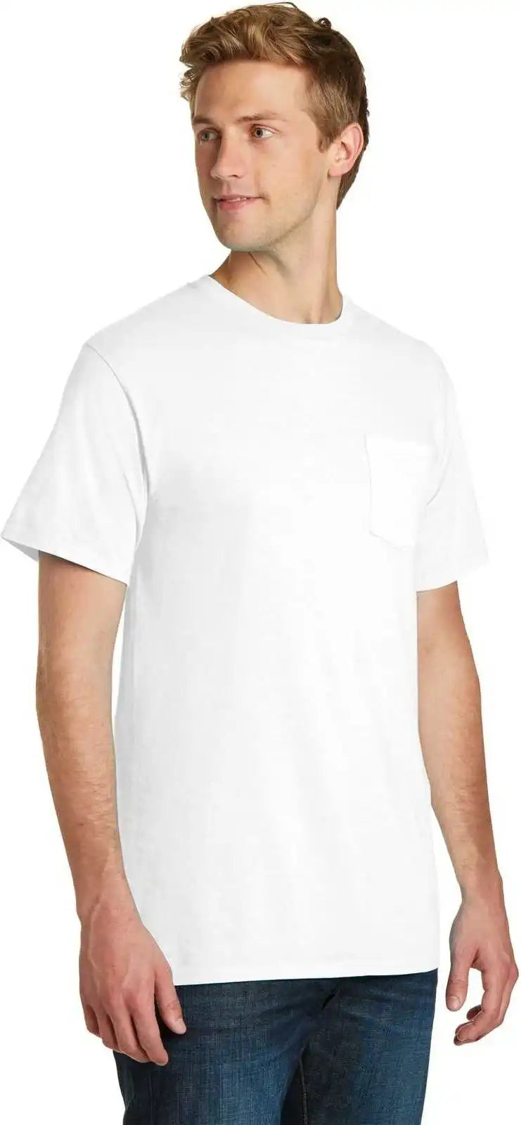 Port &amp; Company Pc099p Beach Wash Garment-dyed Pocket Tee - White