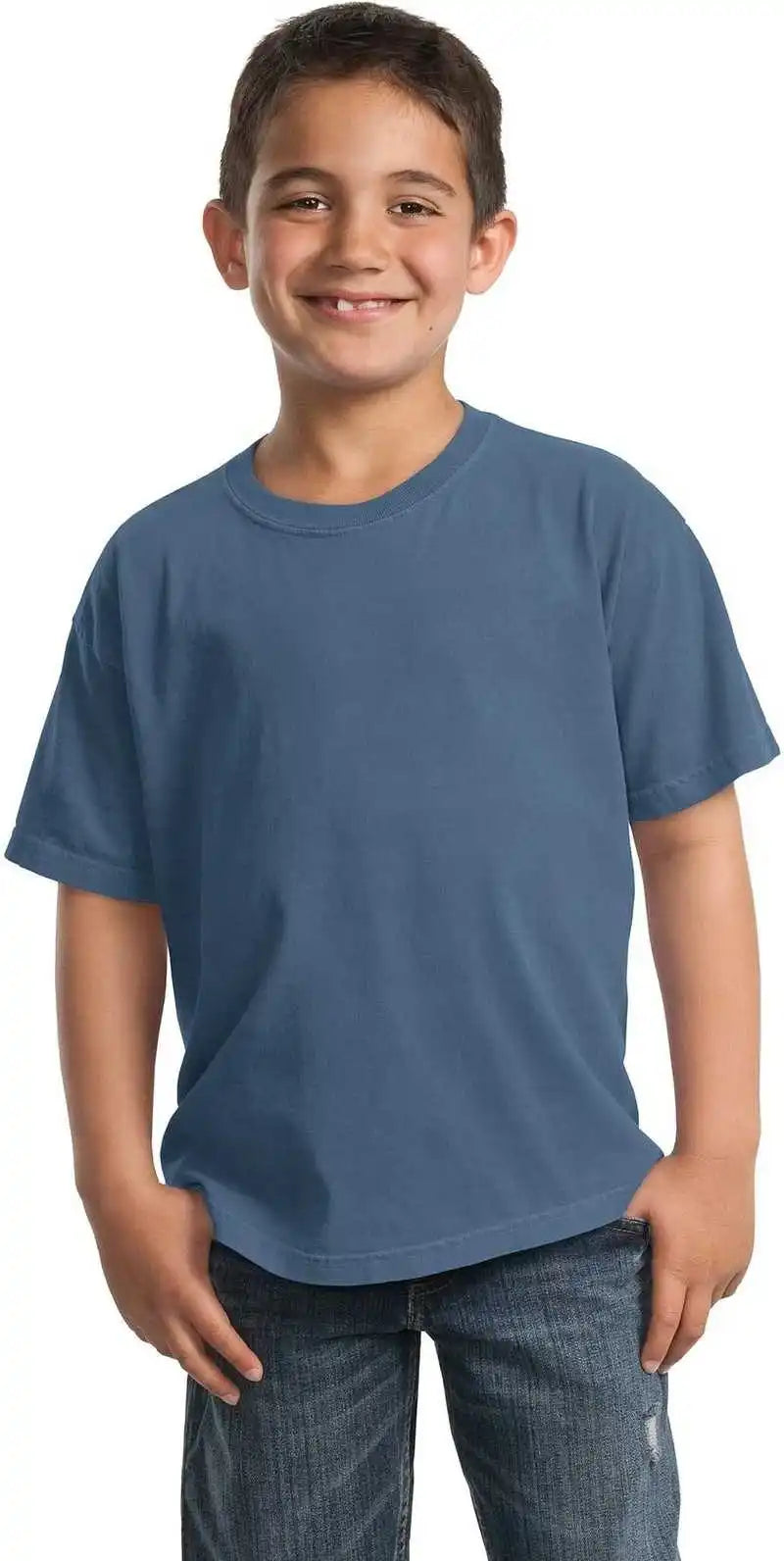 Port &amp; Company Pc099y Youth Beach Wash Garment Dyed Tee Denim Blue
