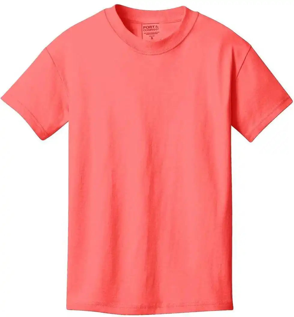 Port &amp; Company Pc099y Youth Beach Wash Garment-dyed Tee - Neon Coral