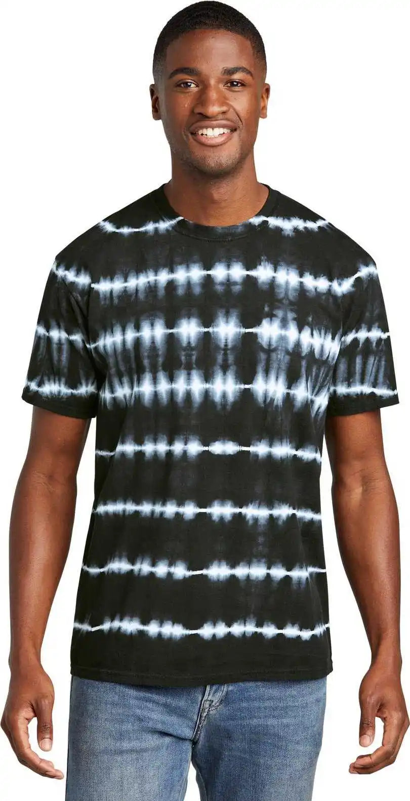 Port &amp; Company Pc142 Allover Stripe Tie-dye Tee - Black/ White