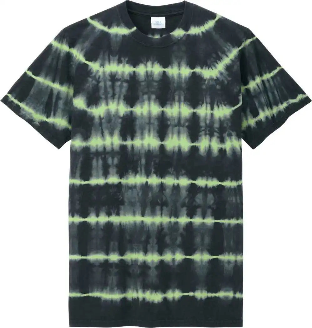 Port & Company Pc142 Allover Stripe Tie-dye Tee - Grntea/blk