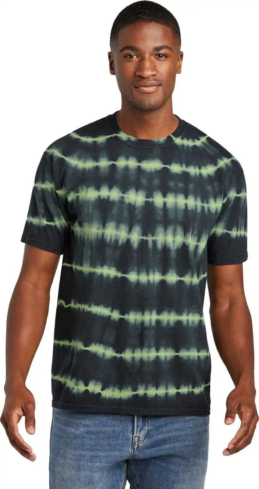Port & Company Pc142 Allover Stripe Tie-dye Tee - Grntea/blk