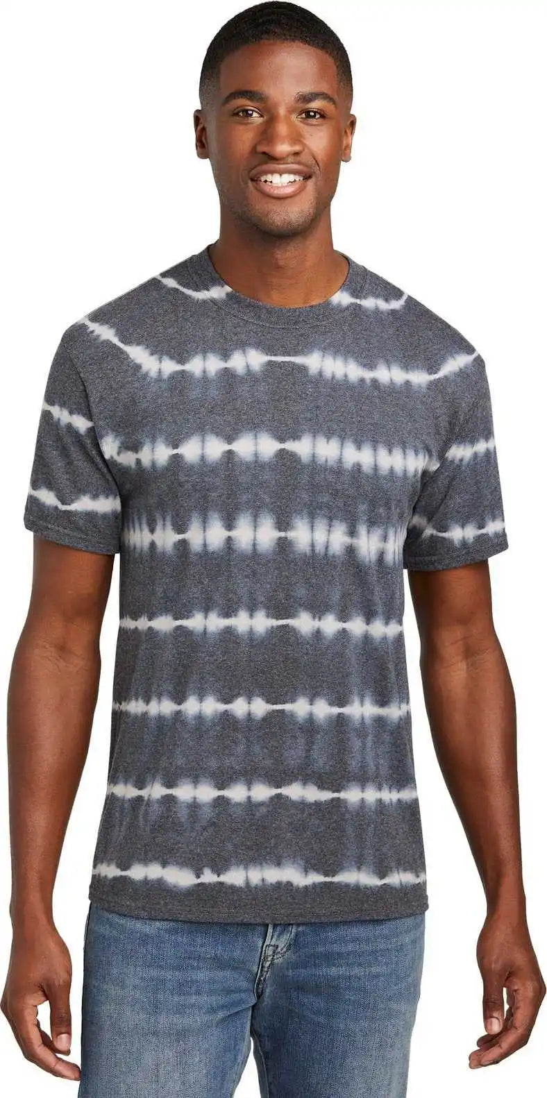 Port &amp; Company Pc142 Allover Stripe Tie-dye Tee - Grph/ltgry