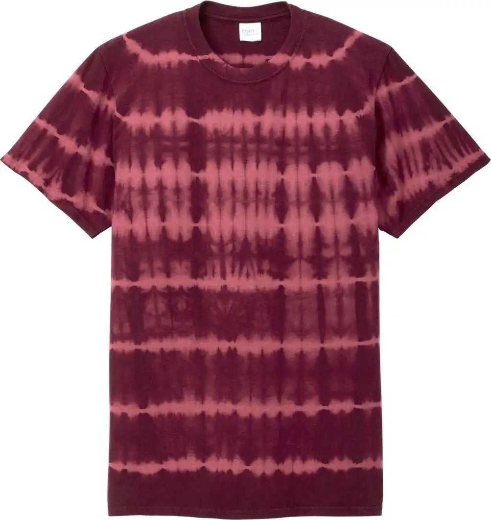 Port &amp; Company Pc142 Allover Stripe Tie-dye Tee - Merlt/burg