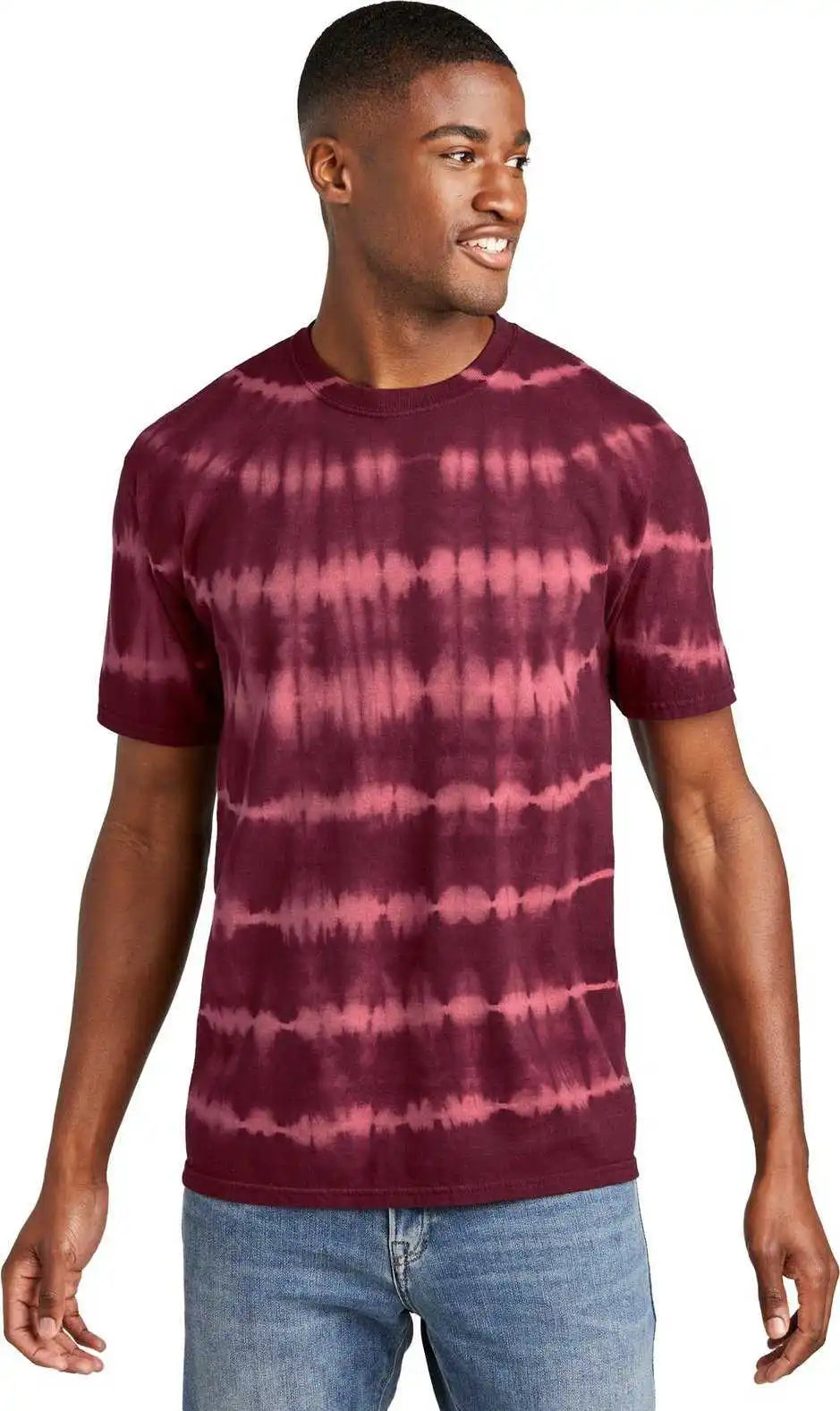 Port &amp; Company Pc142 Allover Stripe Tie-dye Tee - Merlt/burg