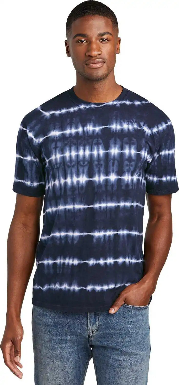 Port & Company Pc142 Allover Stripe Tie-dye Tee - True Navy/ White