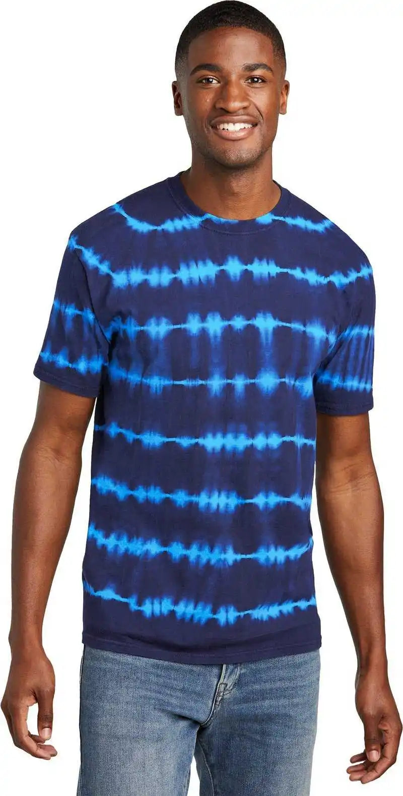 Port &amp; Company Pc142 Allover Stripe Tie-dye Tee - Turq/tmnvy