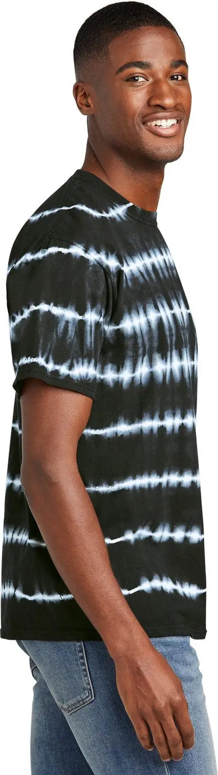 Port & Company Pc142 co Allover Stripe Tie-dye Tee - Black White