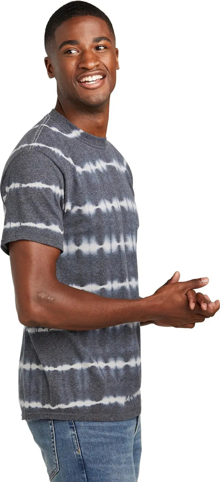 Port & Company Pc142 co Allover Stripe Tie-dye Tee - Graphite Light Gray