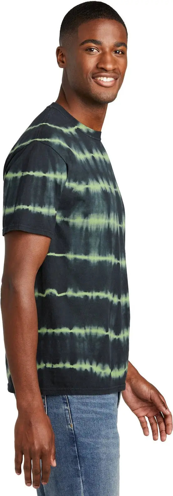 Port & Company Pc142 co Allover Stripe Tie-dye Tee - Green Tea Black