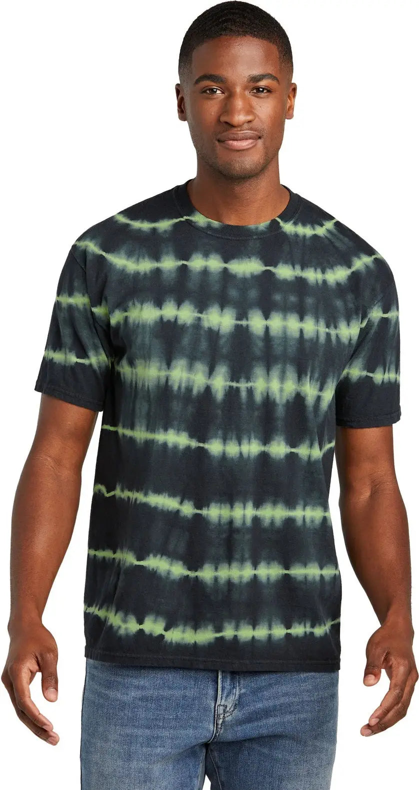 Port & Company Pc142 co Allover Stripe Tie-dye Tee - Green Tea Black - Tea/ / Adult s