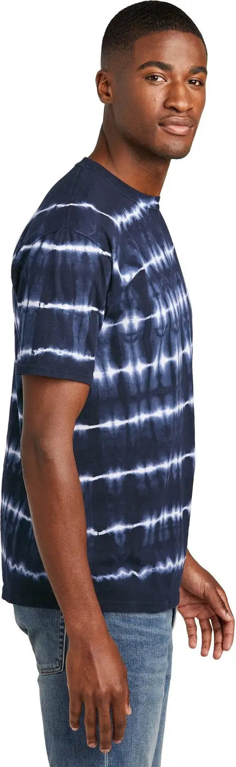 Port & Company Pc142 co Allover Stripe Tie-dye Tee - True Navy White