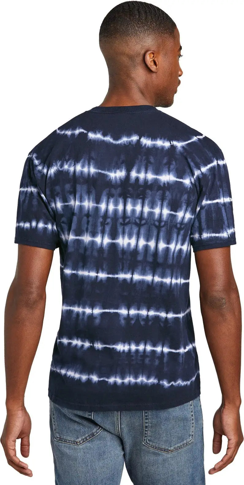 Port & Company Pc142 co Allover Stripe Tie-dye Tee - True Navy White