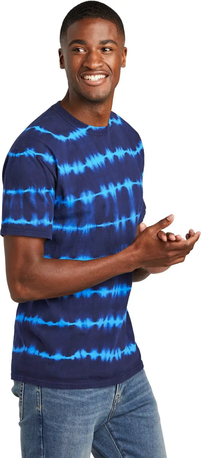 Port & Company Pc142 co Allover Stripe Tie-dye Tee - Turquoise Team Navy