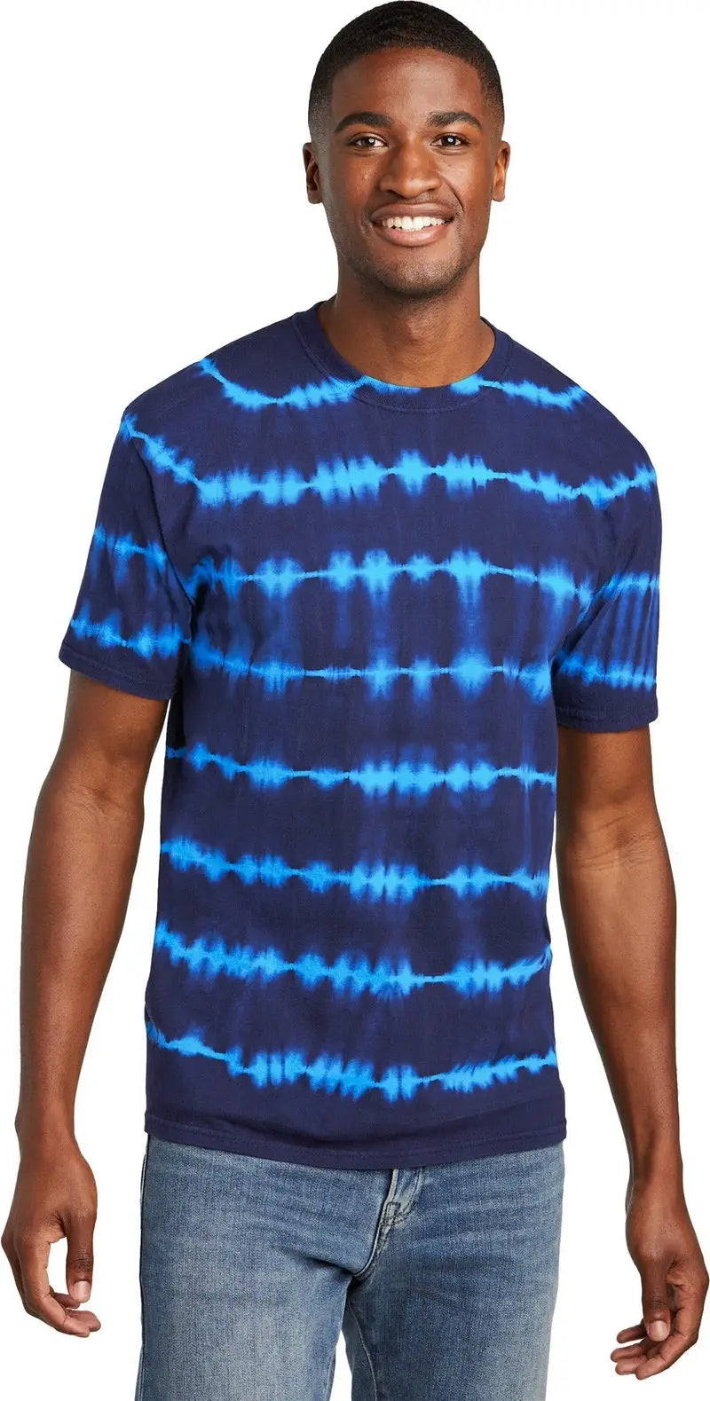 Port & Company Pc142 co Allover Stripe Tie-dye Tee - Turquoise Team Navy - Turquoise/ / Adult s