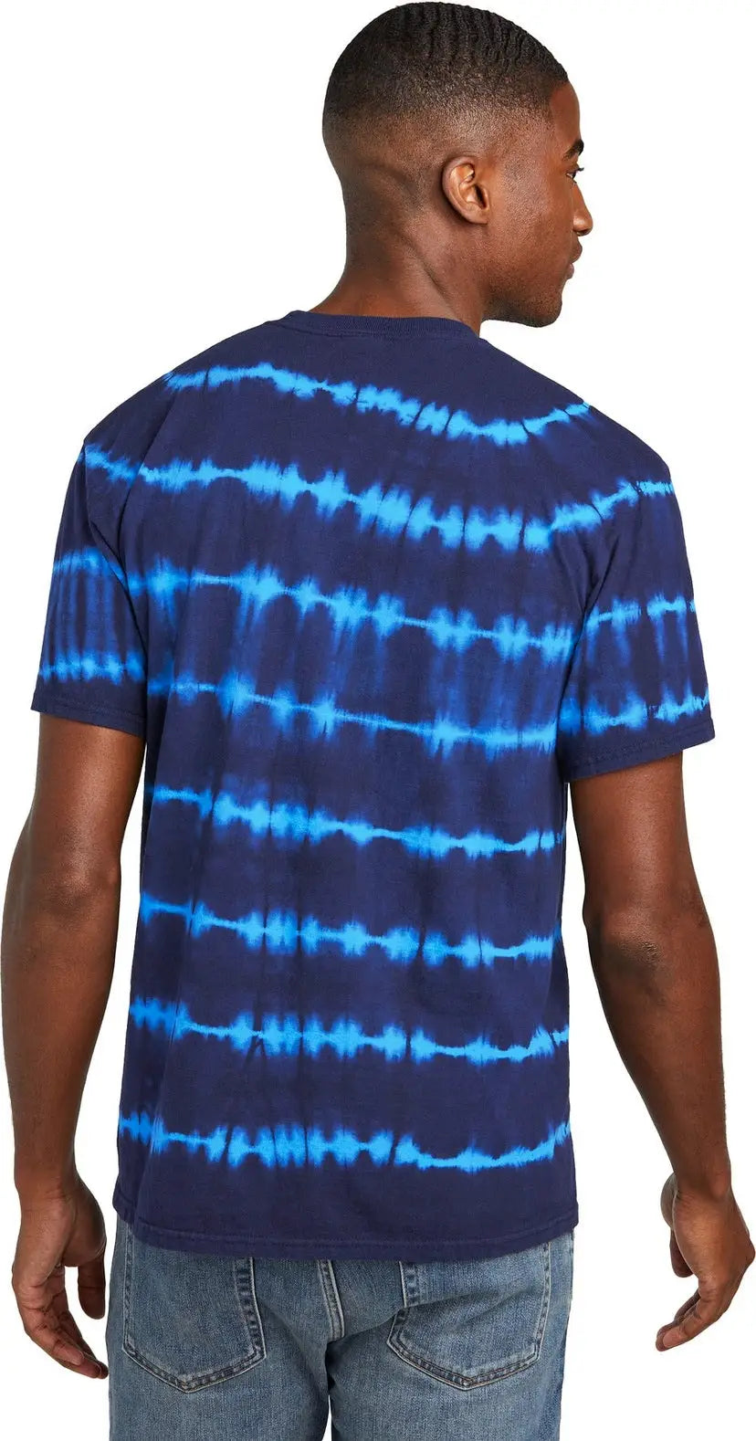 Port & Company Pc142 co Allover Stripe Tie-dye Tee - Turquoise Team Navy