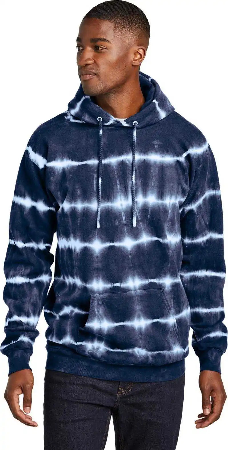 Port & Company Pc143 Allover Stripe Tie-dye Fleece - True Navy/ White