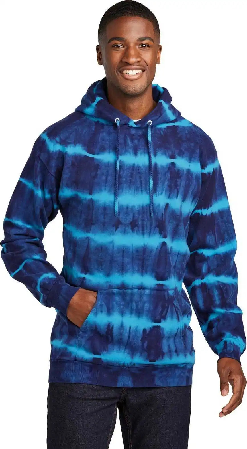 Port &amp; Company Pc143 Allover Stripe Tie-dye Fleece - Turq/tmnvy