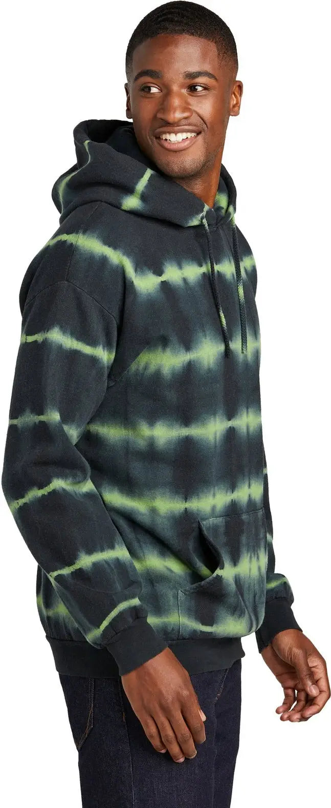 Port & Company Pc143 co Allover Stripe Tie-dye Fleece - Green Tea Black