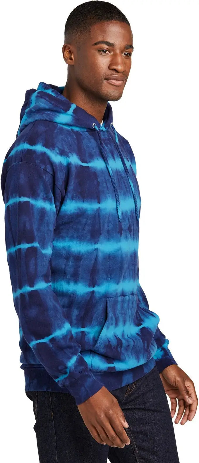 Port & Company Pc143 co Allover Stripe Tie-dye Fleece - Turquoise Team Navy