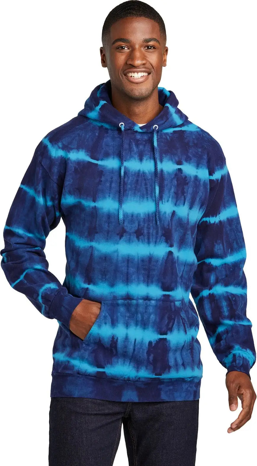 Port & Company Pc143 co Allover Stripe Tie-dye Fleece - Turquoise Team Navy - Turquoise/ / Adult s